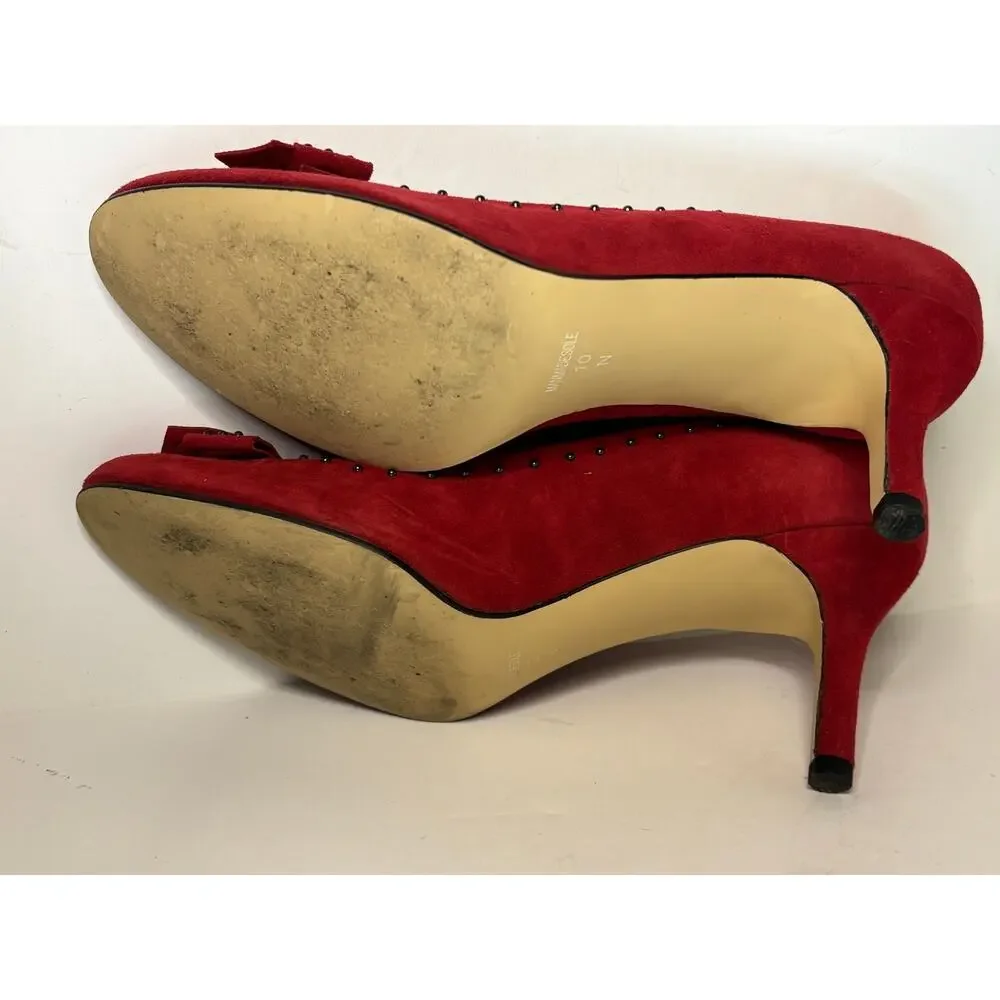 Vigotti Ursella Red Suede Heels Studded Bow Kitten Heel 10N